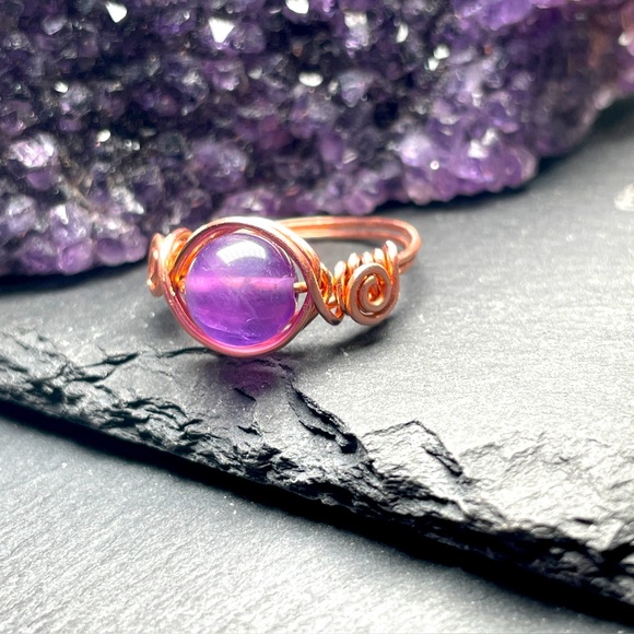 Artisan Amethyst Copper Wire Wrapped Ring - Picture 5 of 16